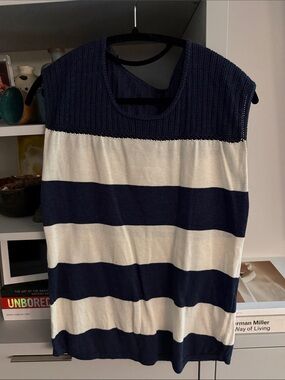 Trovata Navy and Cream Striped Sleeveless Knit Tank